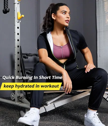 Vista 4 de Junlan Traje de Sauna para Mujer, Mono de Sudar con Cuello Redondo, Camisa de Atrapamiento de Calor para Mujer, para Entrenamiento y Deportes