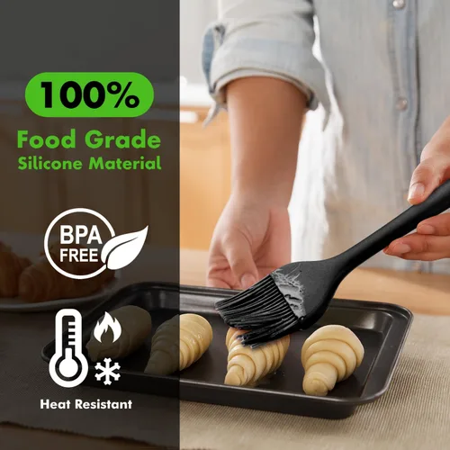 Vista 3 de HOTEC Cepillos para glasear resistentes al calor de 600 ℉, cepillo de repostería de silicona sin BPA, para untar aceite, mantequilla, salsa, adobos