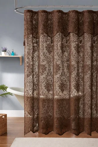 Vista 21 de Warm Home Designs Cortina de Ducha para Cabina Negra de 36 x 72 Pulgadas con Cenefa Adjunta y 4 Borlas. Cortina de Ducha Pequeña de Encaje de Lujo