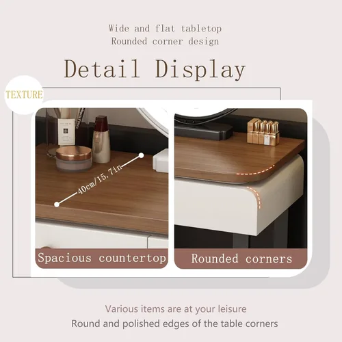 Vista 6 de Tocador de Maquillaje Grande con cajones,Spacious Storage Capacity, Modern Wood-Inspired Design, expansive countertop, Rounded Edges, Silent-Glide