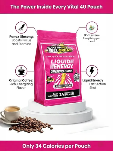 Vista 7 de Vital 4U Liquid Energy Shot - Ginseng, vitaminas B, endulzado naturalmente, sabor a café, 24