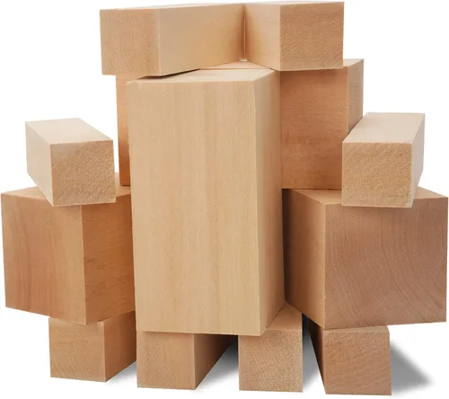 Vista 3 de Kit de bloques de tallado de tilo sin terminar, paquete de 12 bloques rectangulares de madera para tallar, manualidades y tallado para adultos 12
