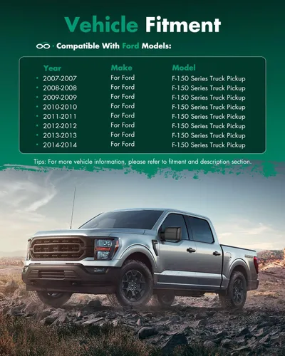 Vista 6 de SCITOO Espejo de remolque apto para espejo exterior Ford 2007-2014 para Ford para camión F-150 con señal de giro ámbar y luz de charco, control