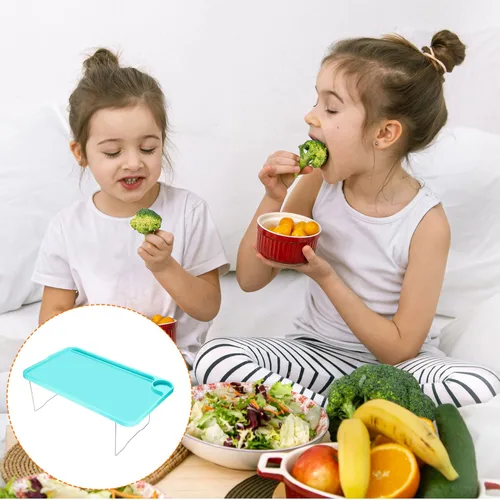 Vista 5 de PATIKIL Bandeja de desayuno, bandejas de cama con patas plegables, plato reutilizable para servir portátil, escritorio para comer, azul