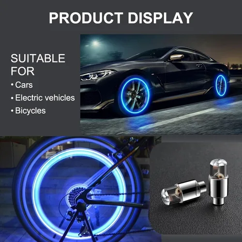 Vista 6 de ZKFAR 6 unidades de luz de tapa de vástago de válvula de cubo de rueda de automóvil, luz impermeable para válvulas de flash de neumáticos, Azul