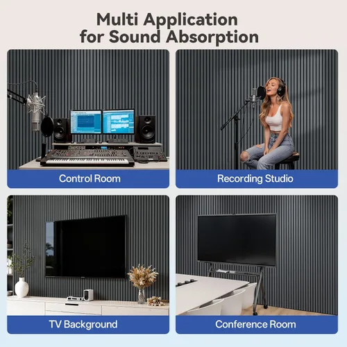 Vista 6 de PIWA Paneles de listones acústicos de madera, 94 x 24 pulgadas, 2 unidades, superficie MDF de 0.472 in con núcleo absorbente de sonido de 0.394