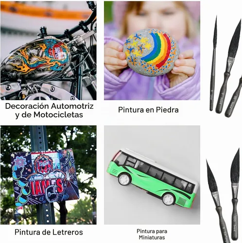 Vista 4 de ARTIFY - Juego de 5 pinceles a rayas mixtas de ardilla y pelo de cabra, forro de guión de detalles profesionales, pergamino, espada, daga, striper