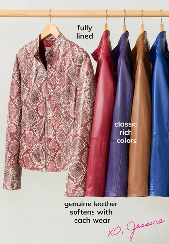 Vista 5 de Jessica London Chaqueta de cuero sin cuello de talla grande para mujer
