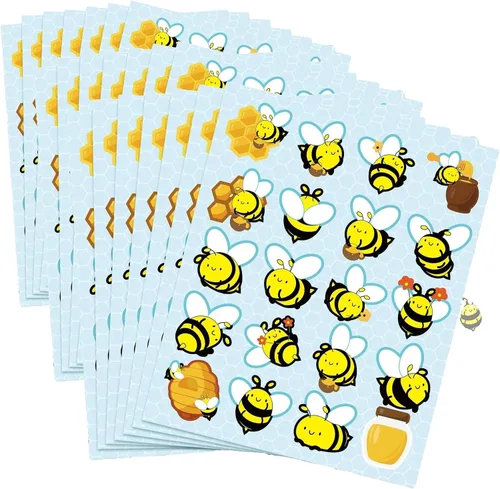 500 Pcs Waterproof Bee Stickers for Kids 25 Sheets 20 Styles Cartoon Self-Adhesive Honey Bee Stickers for Crafts Classroom School Reward Chart DIY