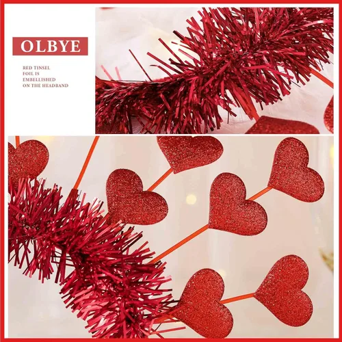 Vista 4 de Olbye Diadema para el día de San Valentín, diadema de corazón rojo, para fiestas, día de San Valentín, accesorios para el cabello para mujeres