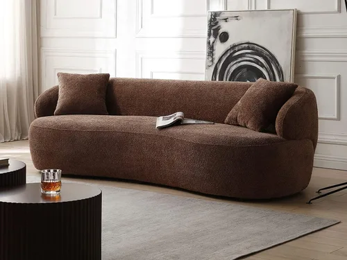 Vista 143 de JUSTONE Sofá de sala de estar curvado moderno de mediados de siglo de 101 pulgadas, sofá de tela Boucle de 4 asientos para dormitorio, oficina, beige
