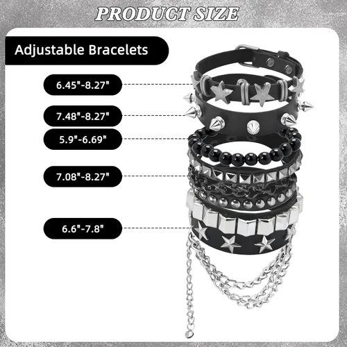 Vista 6 de ZLFSRQ Pulseras Emo Punk Rock Studded Pulsera para Mujeres Hombres Gótica Cuero Spiked Pulseras Emo Accesorios de Joyería