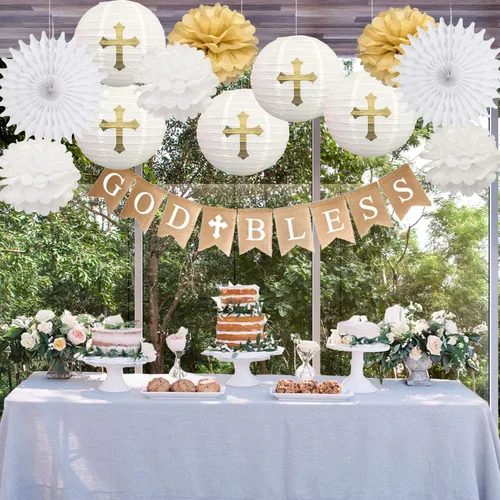 Vista 6 de CHRORINE Kit de pancarta de primera comunión, decoraciones de bautismo para niños y niñas, decoraciones de confirmación de primera comunión