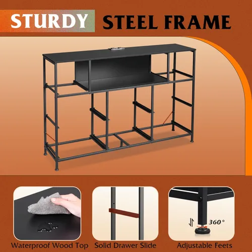 Vista 9 de WLIVE - Soporte de TV con cómoda en negro para TV de 45, 50, 55 pulgadas, centro de entretenimiento con luces LED y estación de carga, cómoda con 8