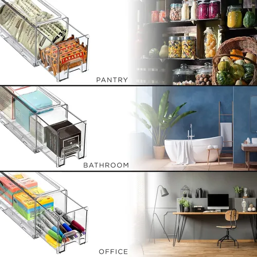 Vista 6 de Sorbus Cajones Pequeños Transparentes Apilables, Almacenamiento de Plástico con Manijas - Artesanía, Ropa, Medicina, Maquillaje, Guardarropa