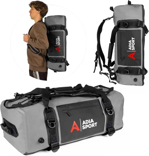 Vista 8 de Bolsa de viaje impermeable XL para vacaciones, navegación. La bolsa es resistente y se adapta a 60 litros (negro y gris), Gris