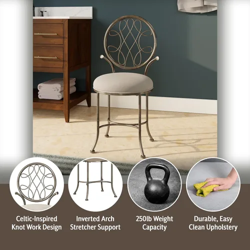 Vista 4 de Hillsdale, O'Malley Taburete de tocador de metal con diseño de espiral, latón antiguo