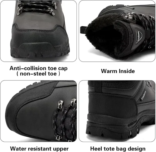 Vista 4 de Lamincoa Botas de nieve para hombre, impermeables, para senderismo, antideslizantes, para invierno, al aire libre, cálidas, cómodas, para acampar