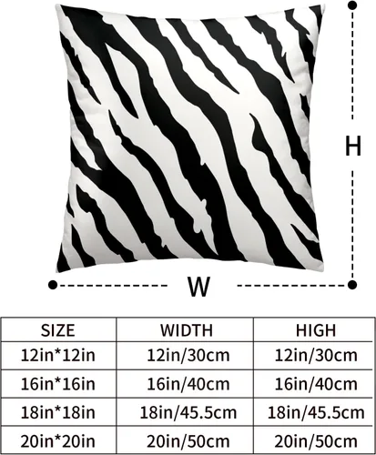 Vista 5 de Juego de 2 fundas de almohada con diseño de rayas de cebra de 18 x 18 pulgadas, fundas de almohada cuadradas decorativas en blanco y negro, fundas