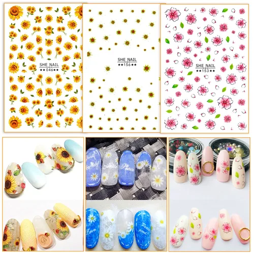 Vista 4 de Adhesivo para uñas 10 hojas de calcomanías de uñas autoadhesivas 3D con 4 cajas holográficas para arte de uñas con purpurina, hojas de arce