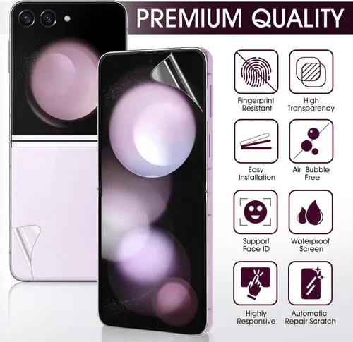 Vista 3 de 2 juegos de protectores de pantalla para Samsung Galaxy Z Flip 4, película interior de hidrogel de TPU + protector de pantalla frontal y trasera HD