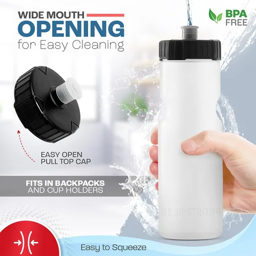 Vista 3 de Bike Water Bottle Holder & Bottle Combo – 2-Pack 22 oz Sports Squeeze Bottles with Pull Top Cap & Easy-Install Bike Cage – Made in USA – 50 Strong