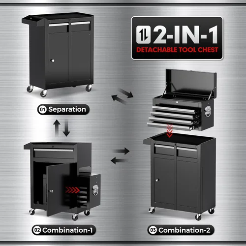 Vista 5 de Oakcloud Combo de Caja y Gabinete de Herramientas Rodantes de Servicio Pesado de 5 Cajones con Forro Negro - Caja de Herramientas de Garaje de Acero