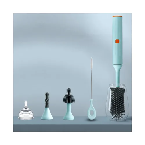 Vista 8 de Juego de cepillos eléctricos para botellas con cepillo eléctrico de silicona para biberones, cepillo para pezones, cepillo limpiador de pajilla
