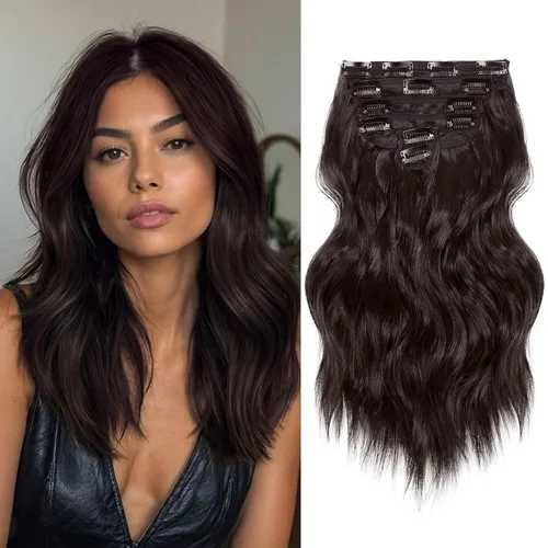 Vista 19 de NAYOO Extensiones de clip para cabello de 20 pulgadas para mujer, cabello ondulado y rizado de cobre rojo, extensiones de cabello sintético