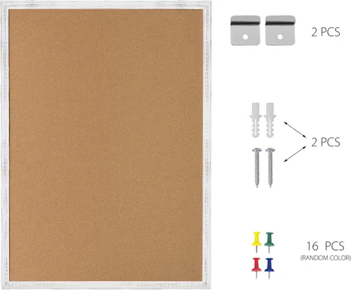 Vista 8 de Board2by Tablero de anuncios de corcho de 24 x 18 pulgadas, tablero de corcho con marco de madera blanca, tablero de oficina para decoración