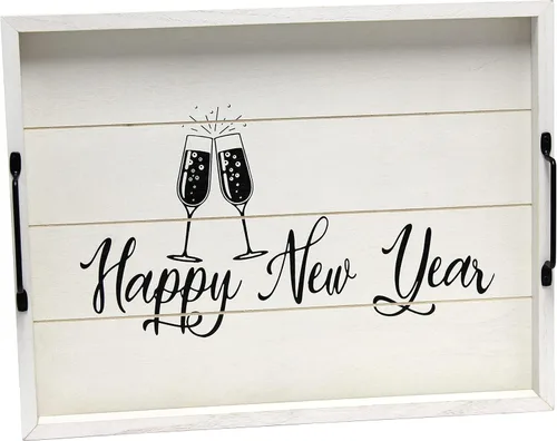 Vista 38 de Elegant Designs HG2013-GYS - Bandeja decorativa redonda de madera de 13.75" con asas, Bendecida y nunca estresada, gris