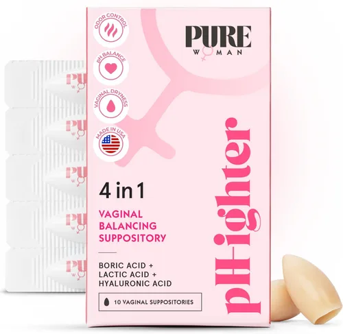 PURE WOMAN pH-ighter - 10 supositorios vaginales de ácido bórico para mujeres con ácido hialurónico, supositorios vaginales 4 en 1 para molestias,