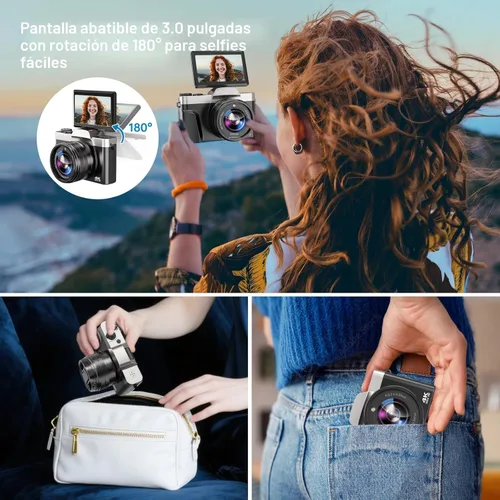 Vista 8 de Cámara digital 4K para fotografía con WiFi 64MP Cámara de vlogging de enfoque automático para video de YouTube de 3 pulgadas, pantalla abatible