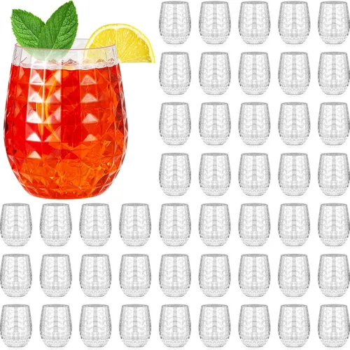 Vista 6 de Ctosree Copas de vino de plástico de 12 onzas, copas de cóctel de plástico hawaianas Tiki Piña, copas transparentes sin tallo, reutilizables