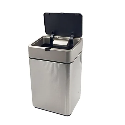 Vista 2 de Cubo de basura automático con sensor de movimiento para baño con tapa, cubo de basura sin contacto de 2.4 galones, papelera inteligente de metal