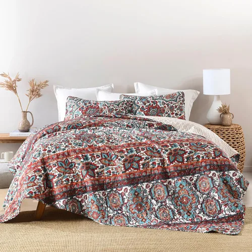 Vista 18 de HORIMOTE HOME Boho Quilt Twin Size Blue Bohemian Floral Quilt Bedding Set, Soft Lightweight Twin Comforter for All Season, Farmhouse Bedspread