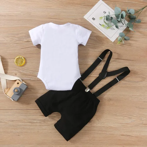 Vista 3 de Conjunto divertido de ropa de primer cumpleaños para bebé niño, con corbatín y estampado de dinosaurio, conjunto de pantalones con tirantes