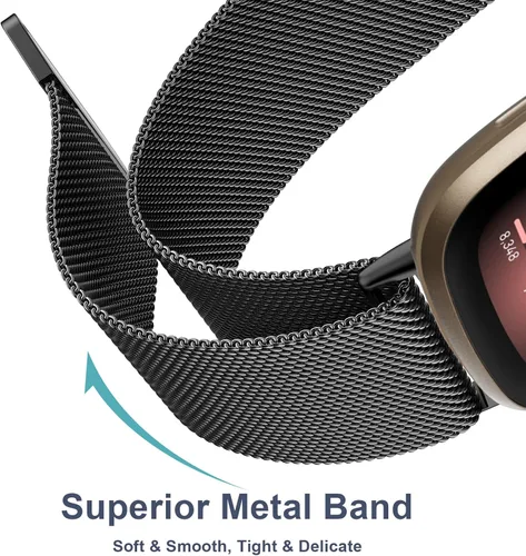 Vista 3 de Bandas de metal compatibles con Fitbit Versa 3/Versa 4/Fitbit Sense/Sense 2 para mujeres y hombres, correa de malla de acero inoxidable transpirable