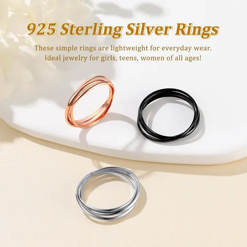 Vista 7 de Suplight Anillos entrelazados de plata de ley para mujer, anillo simple para ansiedad, anillos de polvo de estrellas lisos, anillo apilable