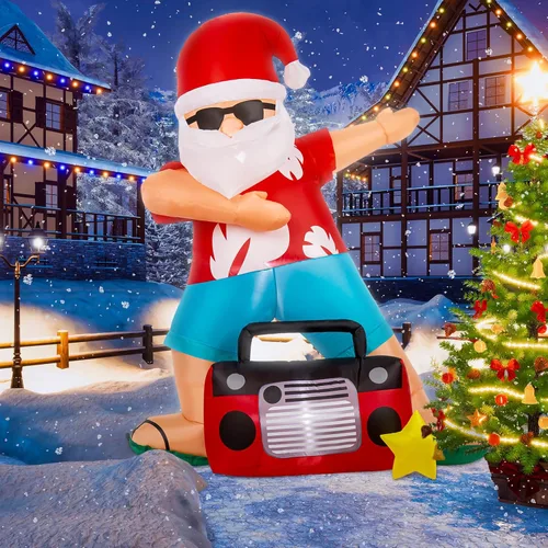 Vista 9 de Inflables de Navidad de 6 pies para decoración al aire libre, Papá Noel colgante, inflable, decoración gigante de Navidad con luces LED