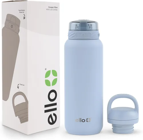 Vista 45 de Ello Cooper Twist - Botella de agua de acero inoxidable de 32 onzas con tapa popote A prueba de fugas Doble pared y aislada al vacío Asa