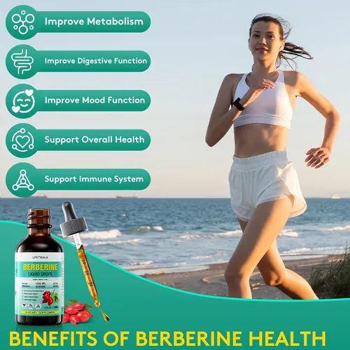 Vista 2 de Gotas líquidas de berberina orgánica de 4 onzas líquidas, suplemento de berberina líquida de primera calidad con canela de Ceilán, melón amargo