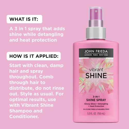 Vista 5 de John Frieda Spray de brillo vibrante, tratamiento para el cabello brillante y aceite de argán sin peso en aerosol para desenredar, con protector