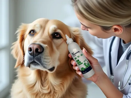 Vista 4 de Tratamiento de infección de oído para perros, limpiador de oídos con fórmula de aloe vera para limpiador de oídos para perros, evita infecciones