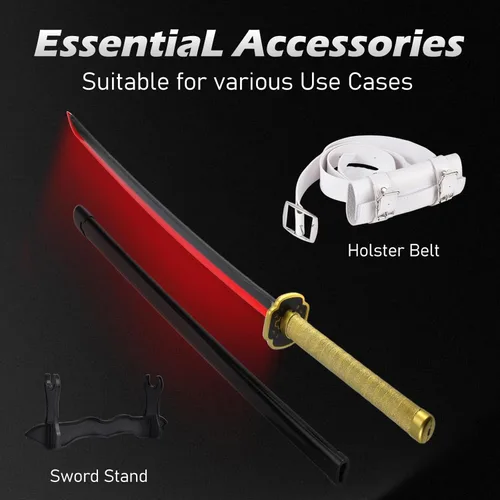 Vista 6 de Ji Guoyuan 1 - Espada Katana iluminada de 40 pulgadas, réplica de espada samurái de plástico LED recargable con cinturón y soporte de exhibición