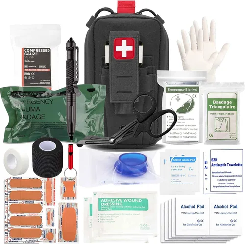 Ifak Med Trauma Kit, Kit de primeros auxilios tácticos de emergencia Molle negro, kit médico de supervivencia militar Molle EMT, suministros de