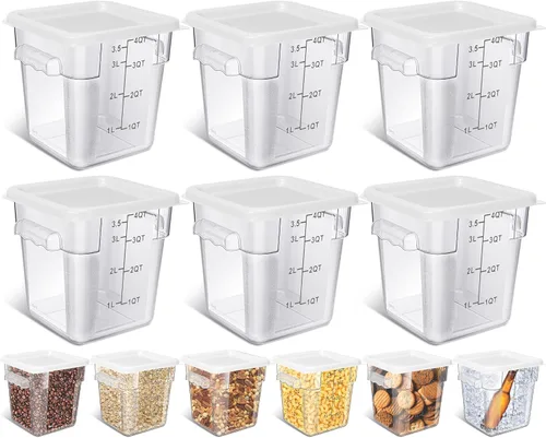 Vista 8 de Yungyan 6 recipientes comerciales transparentes para almacenamiento de alimentos, 4 cuartos de galón, cuadrados acrílicos, herméticos, con tapas