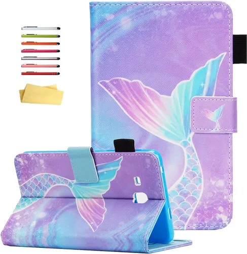 Vista 14 de Funda para Samsung Galaxy Tab A 7.0 pulgadas Tablet 2016 SM-T280/T285, con soporte para lápiz, ranuras para tarjetas, cuero sintético, soporte