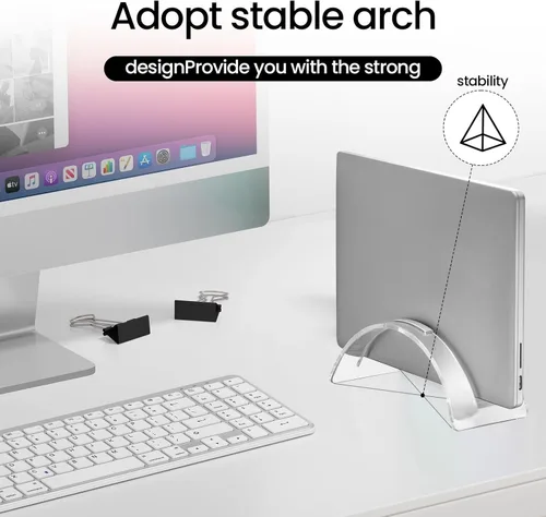 Vista 3 de Soporte vertical acrílico para portátil - Elegante soporte transparente para portátil, soporte de acoplamiento que ahorra espacio para MacBook