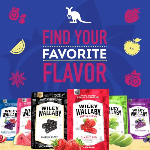 Vista 7 de Wiley Wallaby Paquete variado de regaliz – Dulces de regaliz de arándano, limonada y granada azul, estilo clásico gourmet australiano, suave